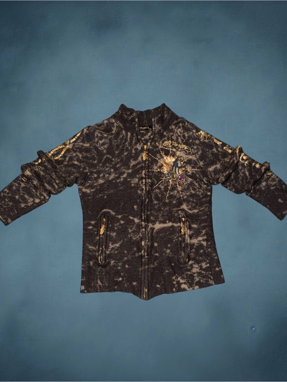 Ed Hardy vintage y2k crowned panther knit cardigan sweater